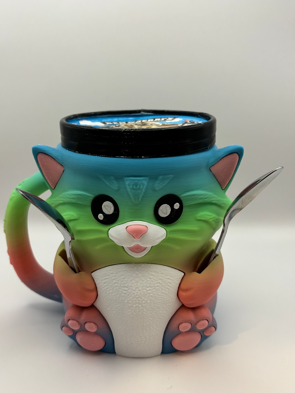 Thumbnail: Front view of rainbow cat with spoons