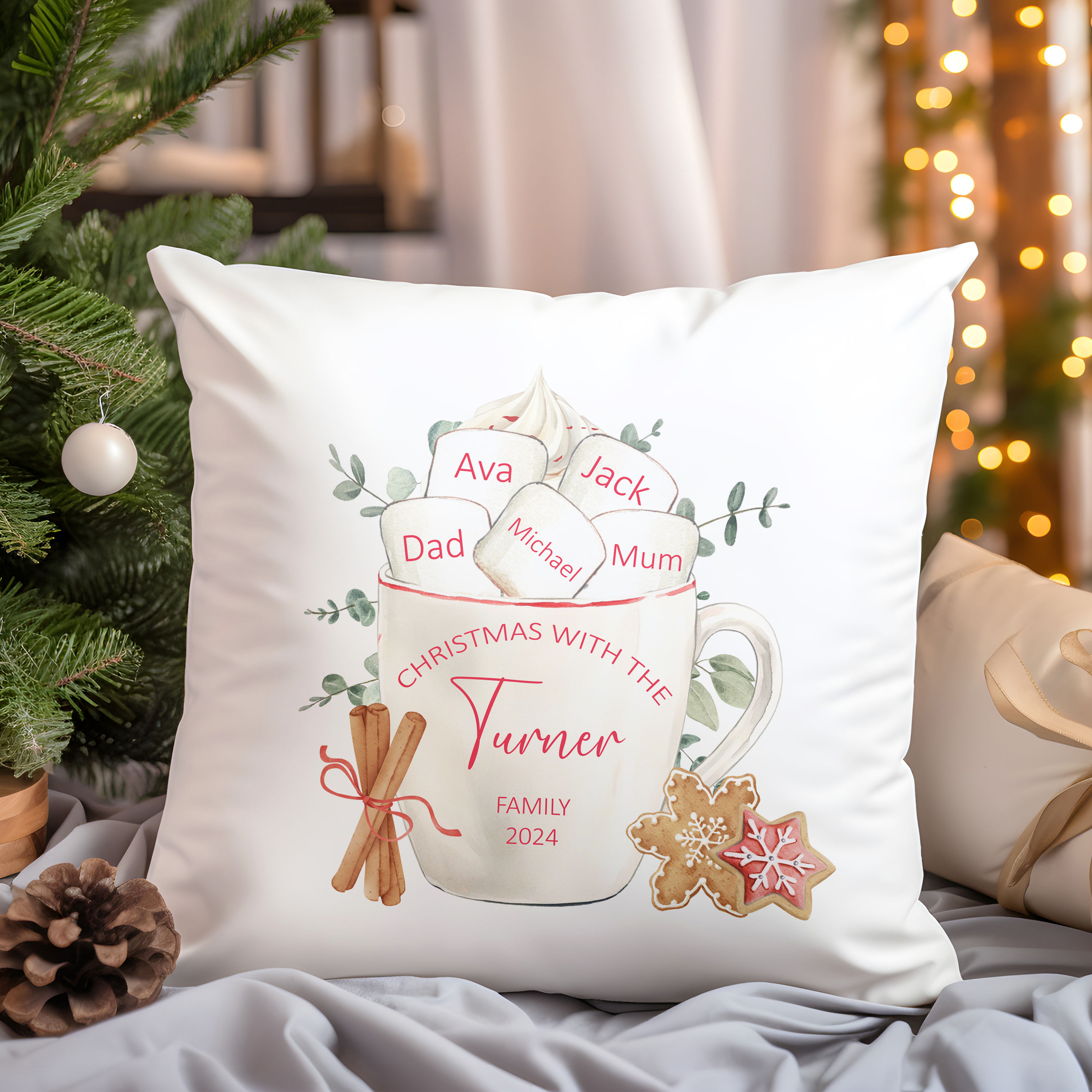 Marshmallow family Christmas cushion cover