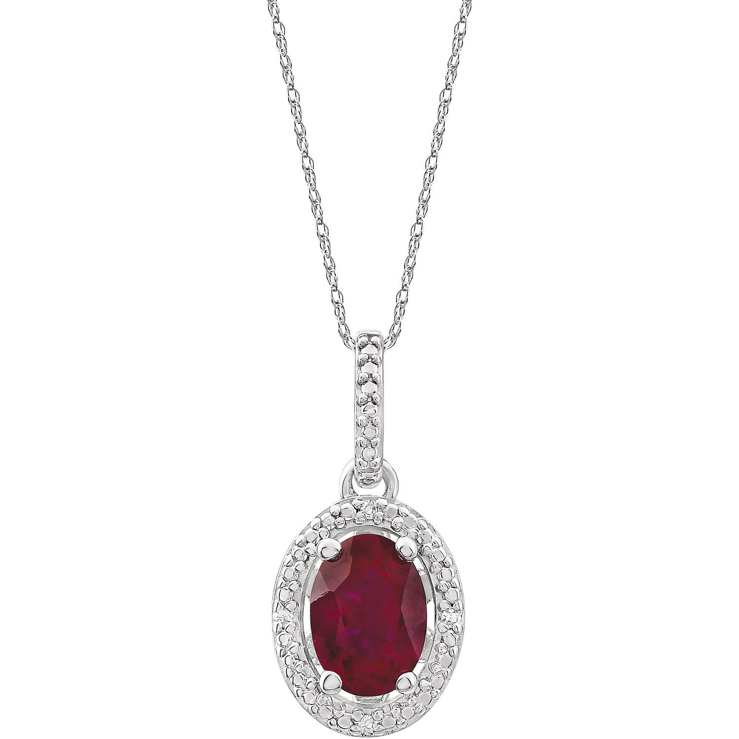 Sterling Silver Ruby & Diamond Necklace