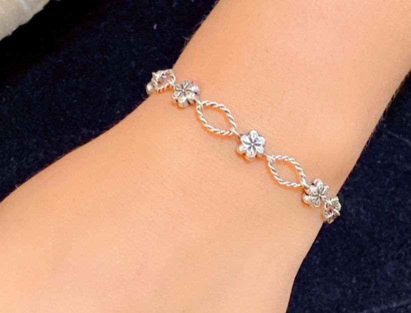 Thumbnail: Silver Floral Charm Bracelet