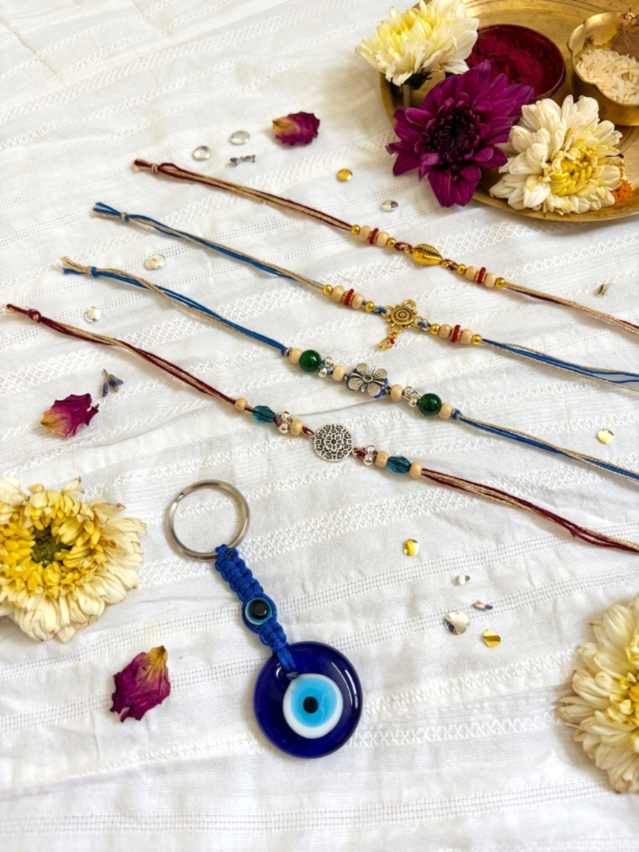 COMBO SET - Nazar / Evil Eye Keychain + Rakhi Gift