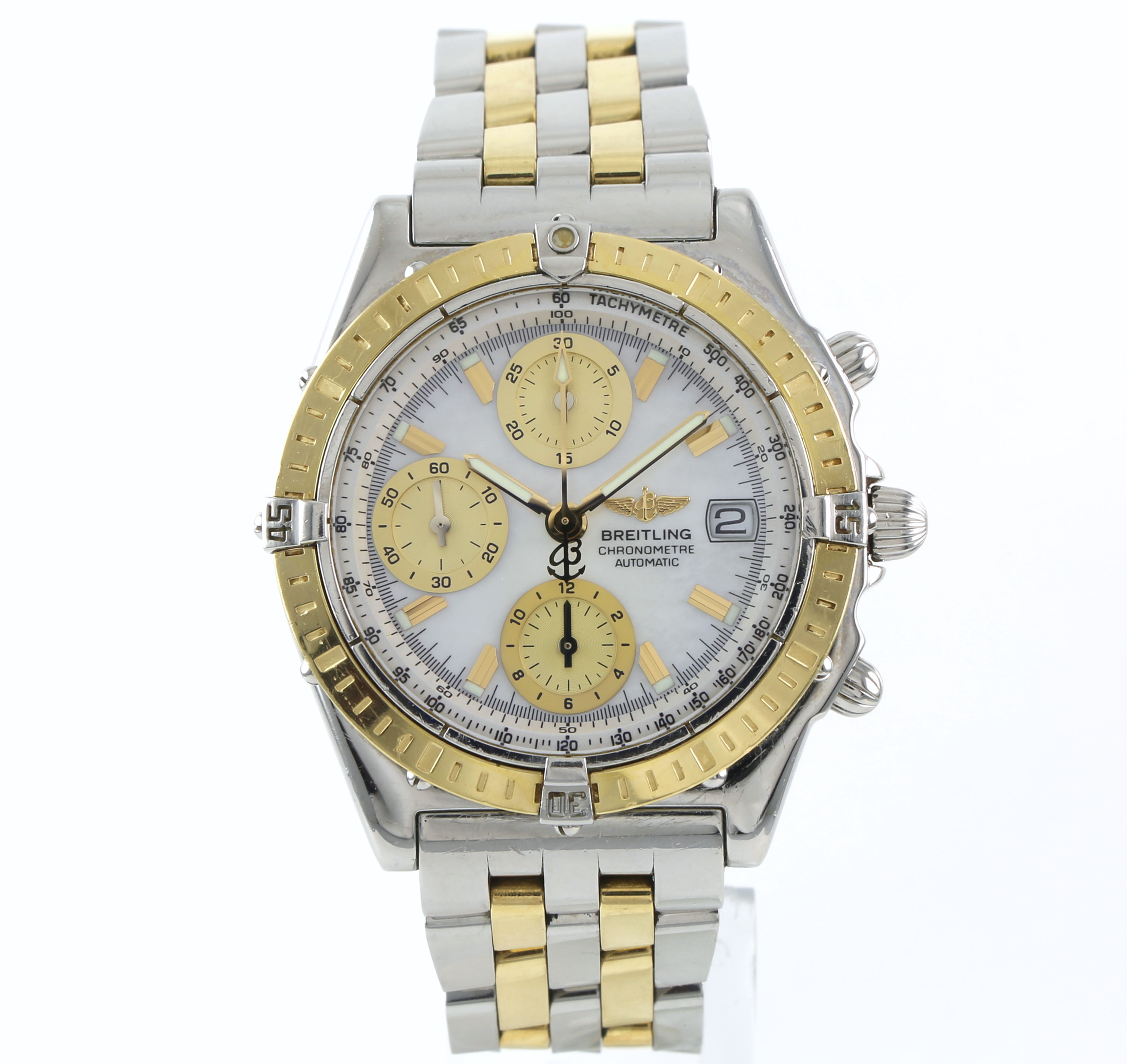 Bretiling Chronomat D13352 39mm MOP Two-Tone 18K Chronograph Men's Swiss Watch