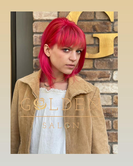 Golden Salon Berkeley California serious woman with bright red hair