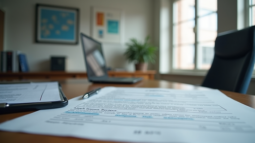 Eye-level view of a business office with insurance documents on the desk