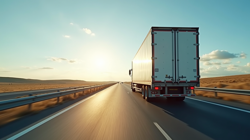 High angle view of a truck on a highway with a clear sky