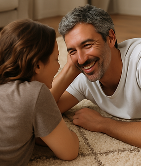 Middle-aged man with gray hair smiling and engaging with a woman, showing confidence and vitality after aesthetic or wellness treatments.