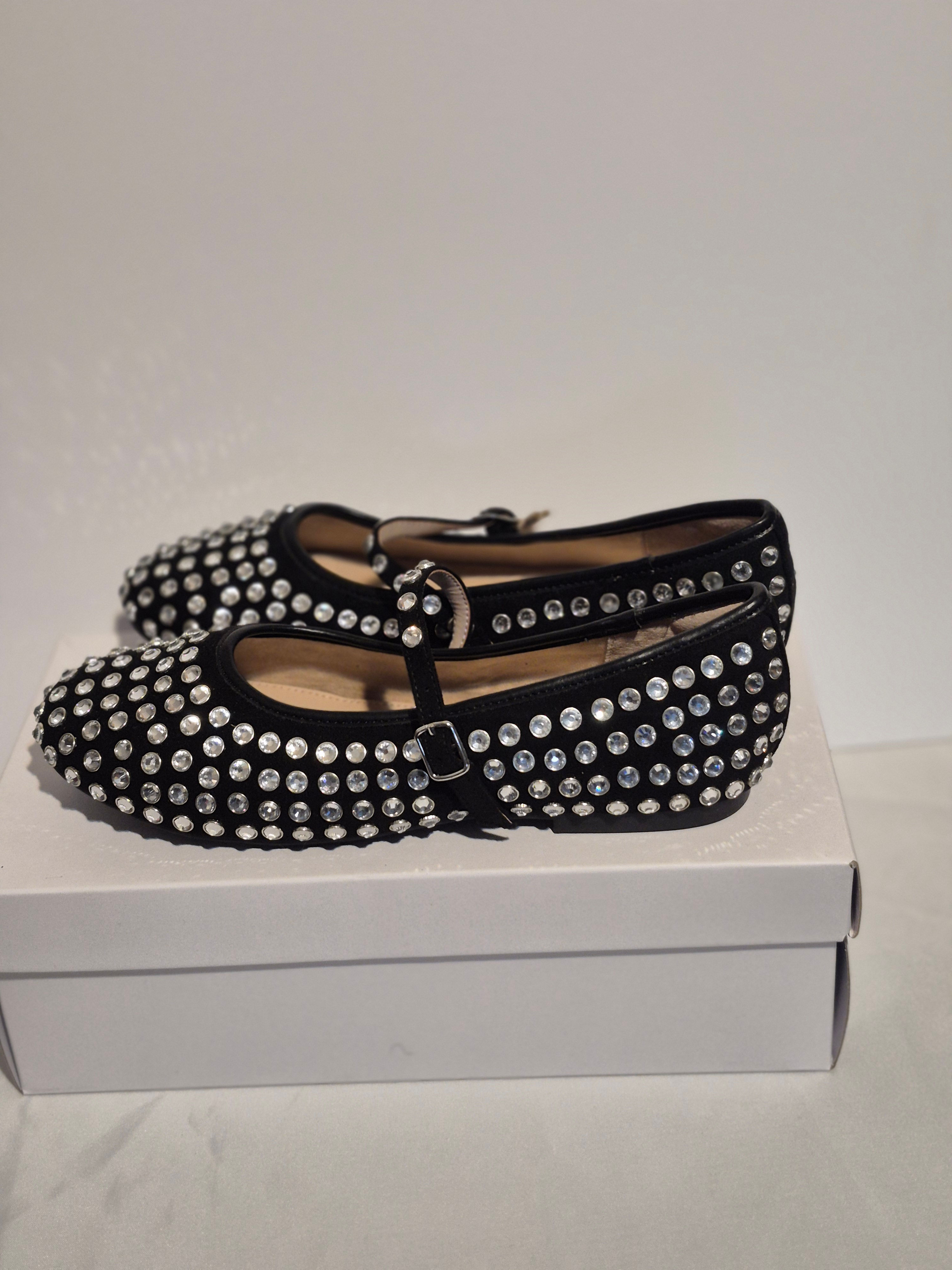 Stylish Black and Sliver Studded Ballerina Flats