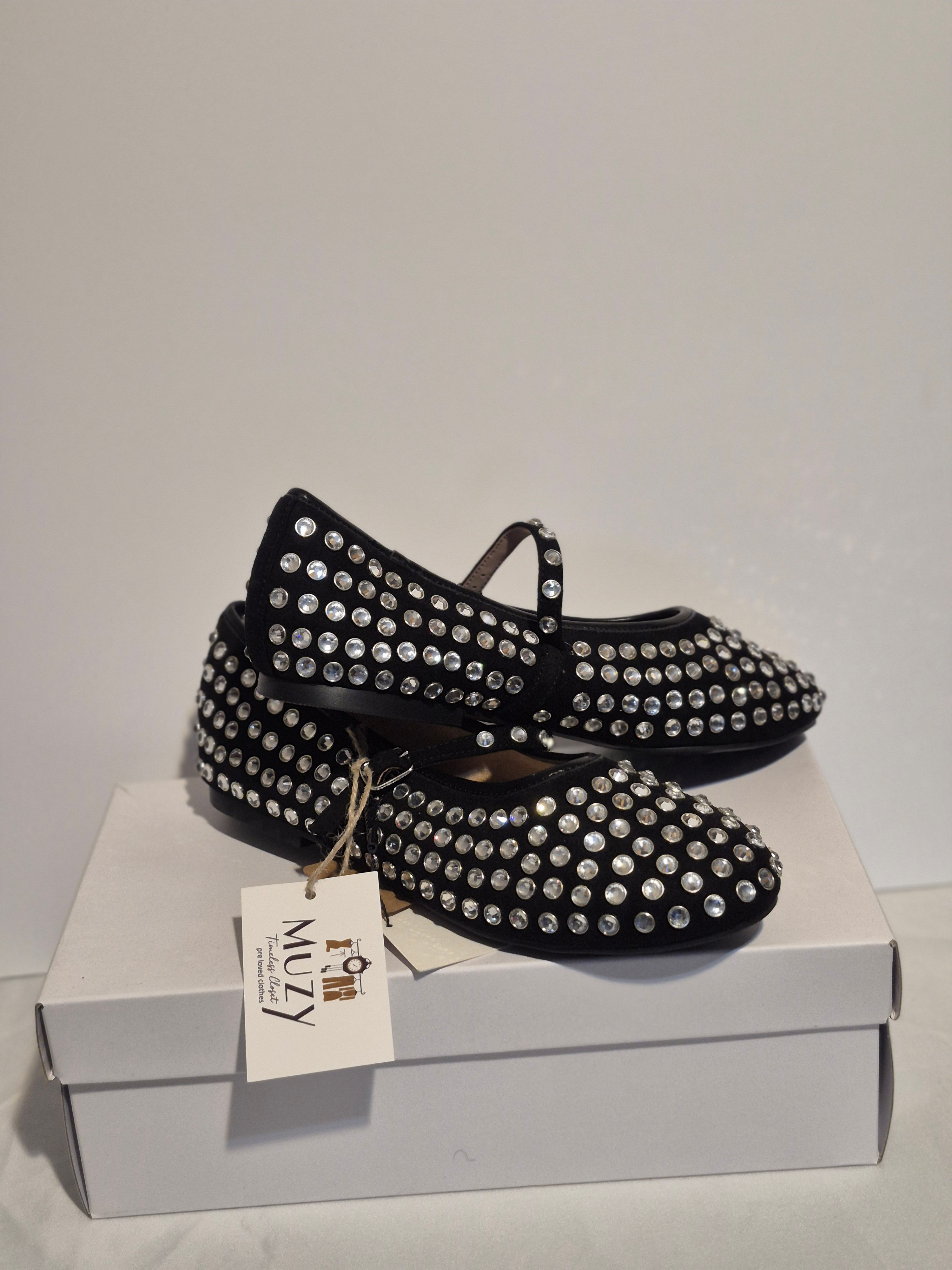 Stylish Black and Sliver Studded Ballerina Flats