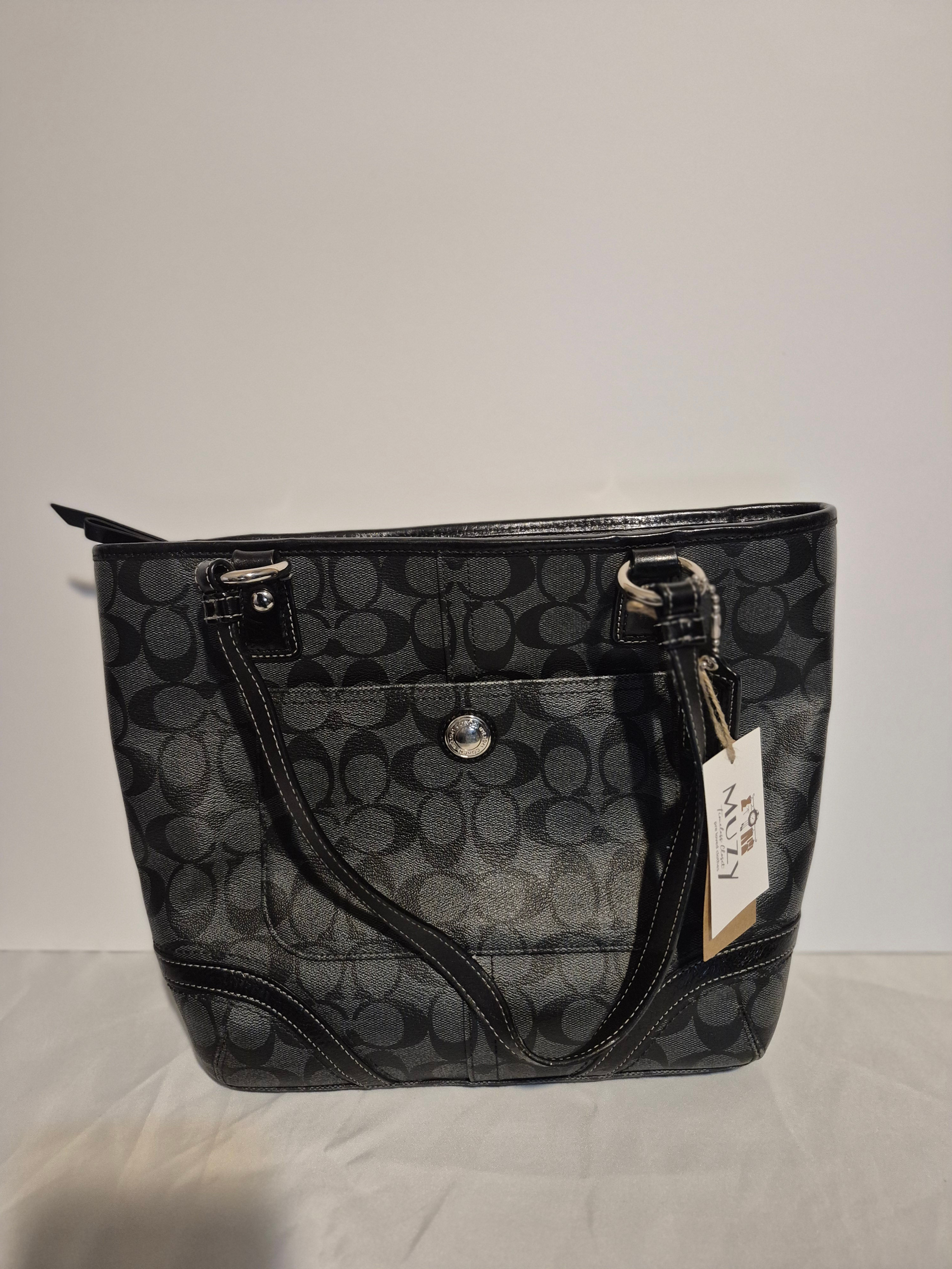 Black and Gray Coach Signature Tote
