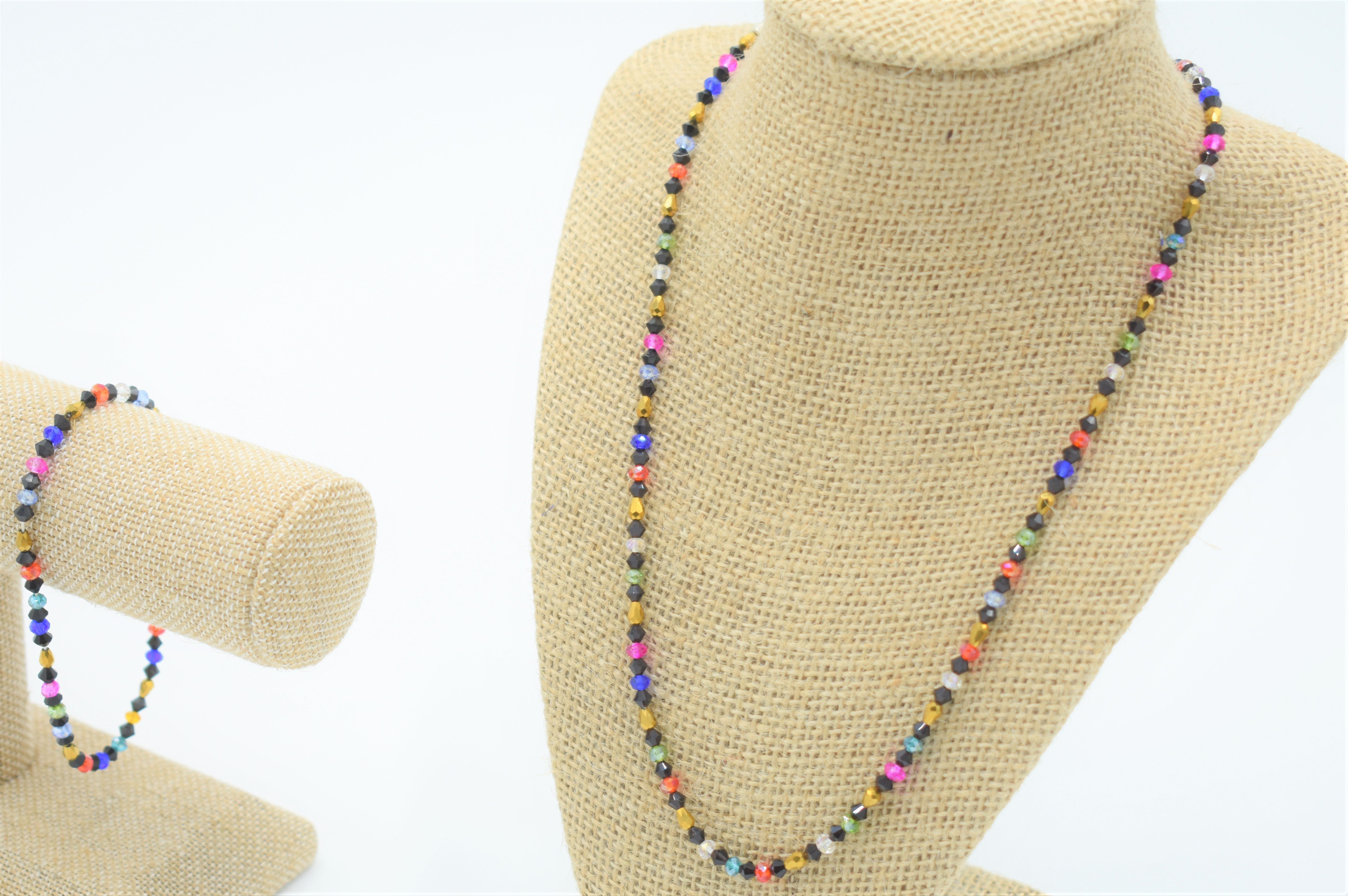 Couture Glass Beaded Necklace Set (Black Rainbow)