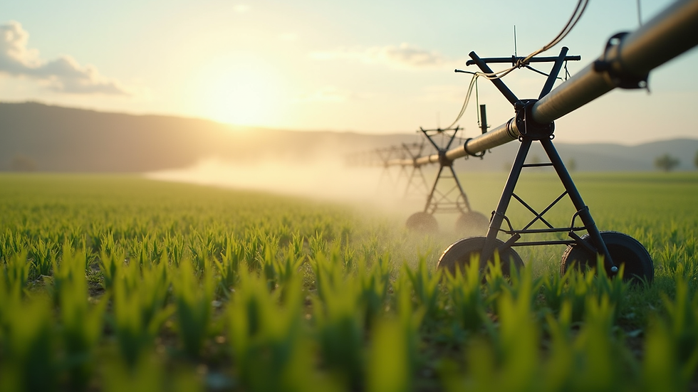 Eye-level view of a modern smart irrigation system installed in a farm