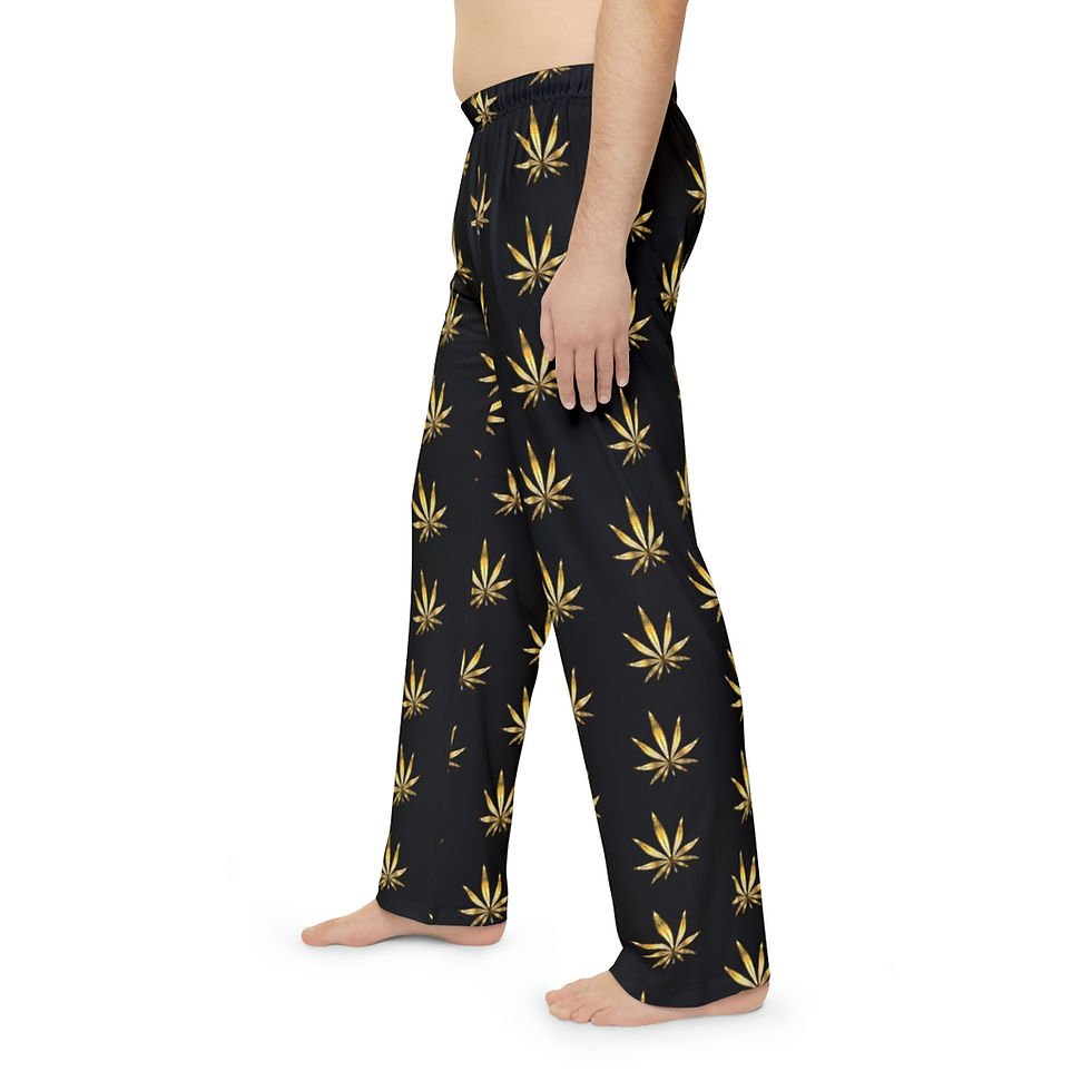Thumbnail: Men's Gold Marijuana Leaf Pajama Pants 