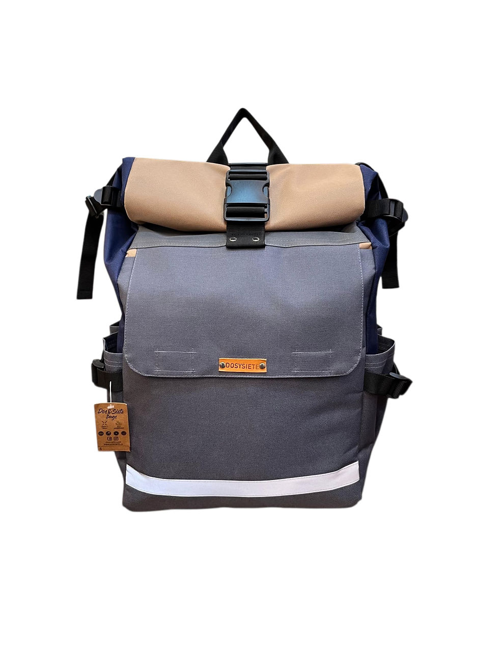 Mochila Rolltop Gris /Azul /Café claro