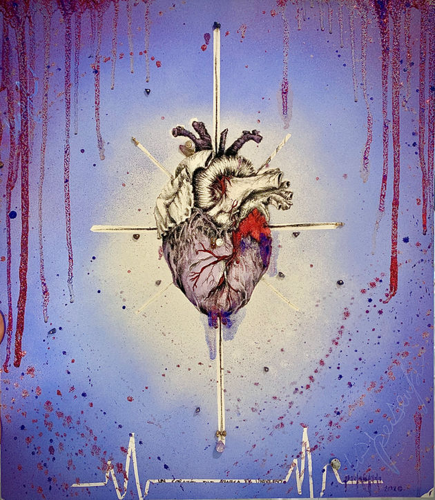 Sangre de mi sangre, giclée intervenido y técnica mixta, 43x35 cm