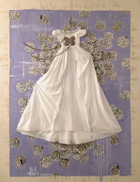 Me han salvado, carboncillo, óleo y encausto sobre papel y ensamblaje, 187x147 cm