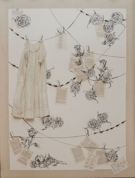El rincón, carboncillo y ensamblaje sobre papel, 187x147 cm