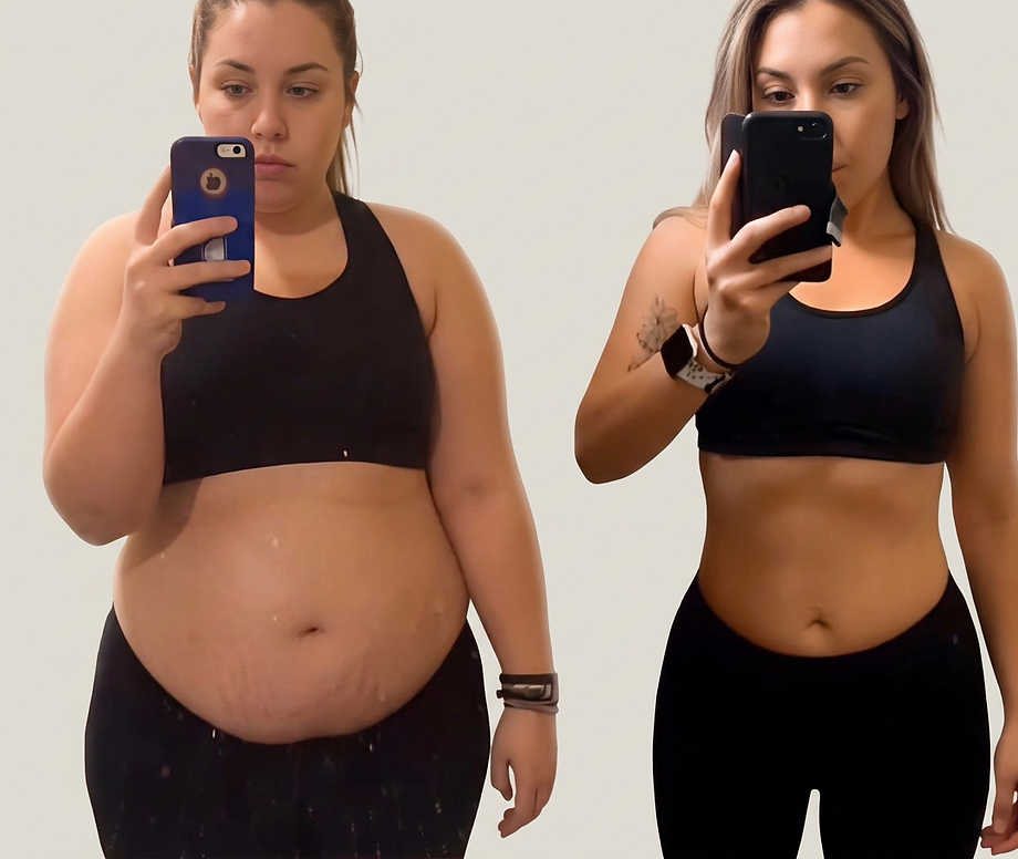 Personal training weight loss transformation before and after.
