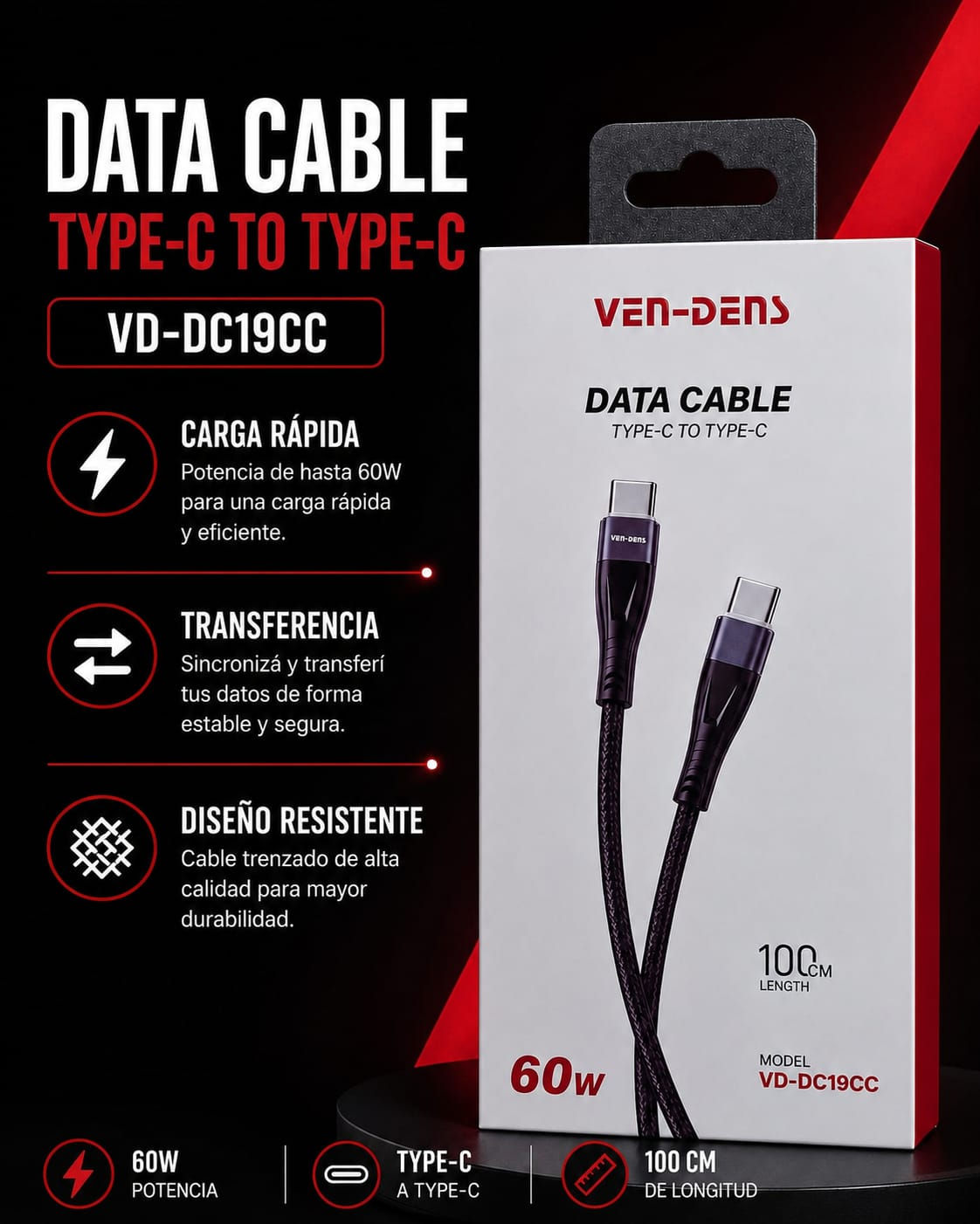DATA CABLE TYPE C TO TYPE C - VD-DV19CC