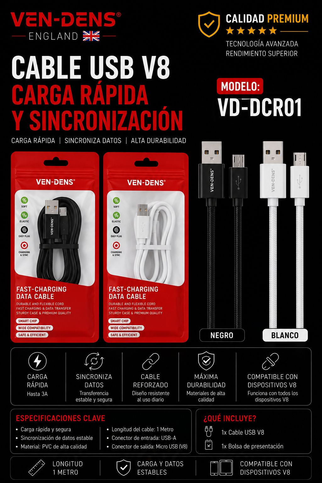 CABLE USB V8 VD-DCR01