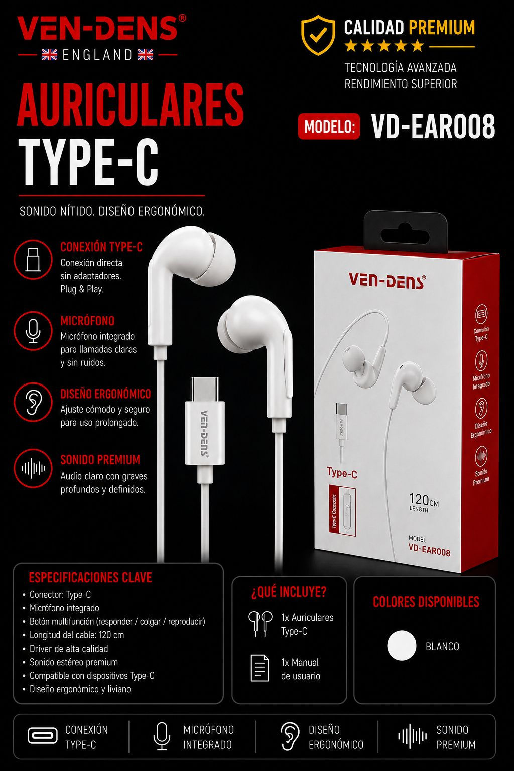 AURICULARES TYPE-C VD-EAR008