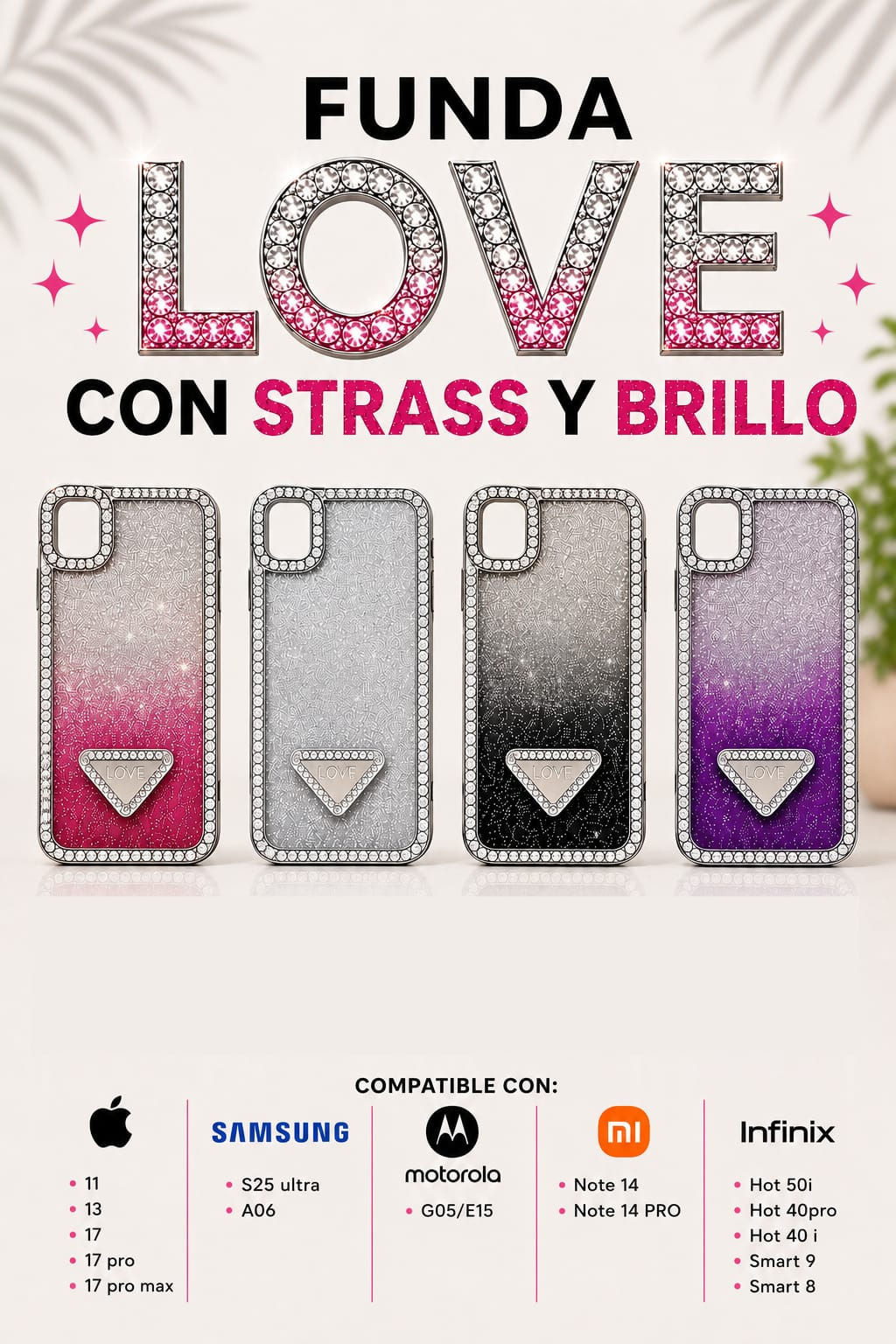 Funda LOVE con trass y brillo