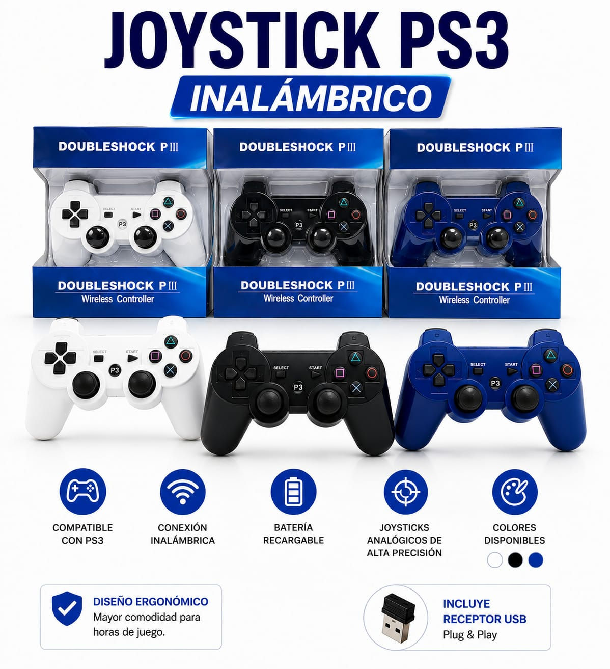 JOYSTICK PS3 INALAMBRICO COLORES