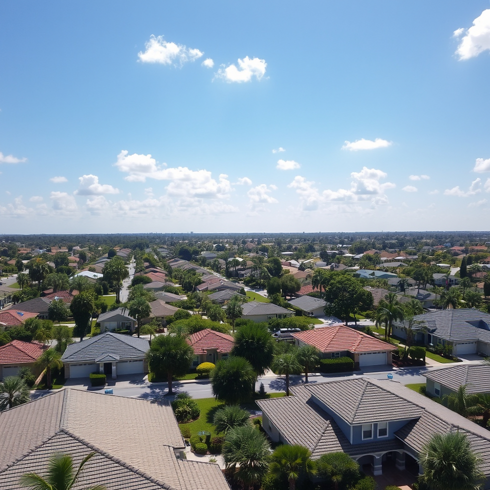Wind mitigation inspection in Fort Myers FL — aerial view of residential rooftops in Southwest Florida neighborhood