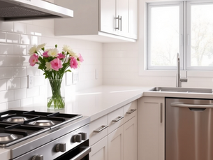 Kitchen with gas stove and appliances being evaluated for hidden safety hazards