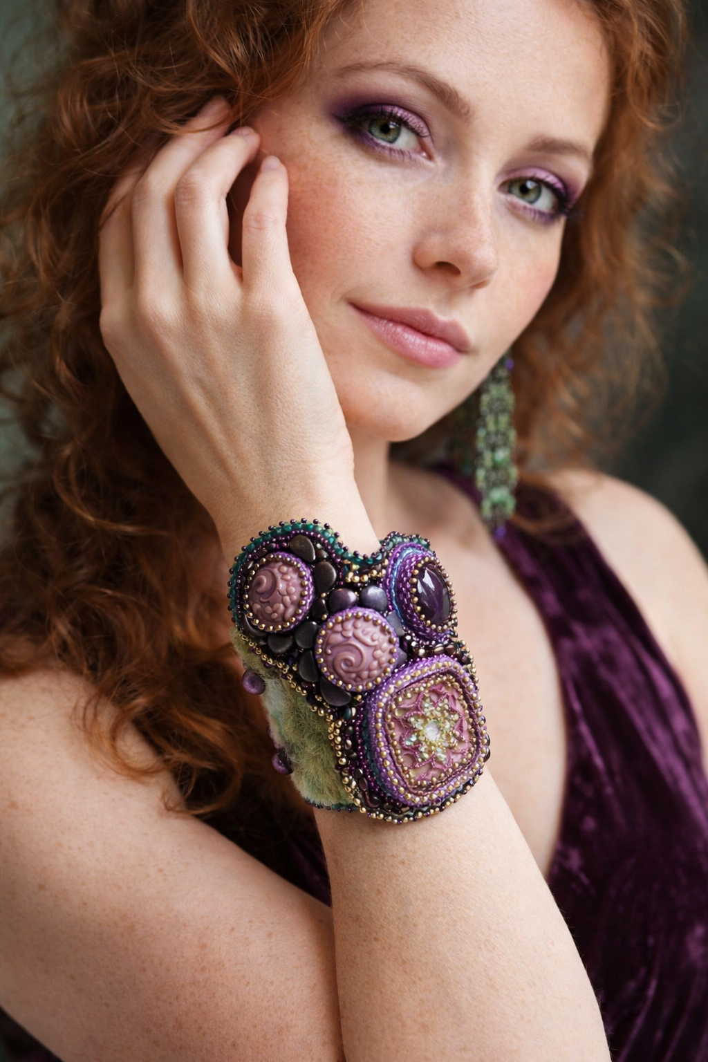 Purple and Green Vintage Cuff