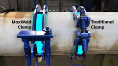 Showing the much larger weld access area of the MaxWeld Clamp in comparison to the traditional clamp design.