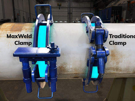 Showing the much larger weld access area of the MaxWeld Clamp in comparison to the traditional clamp design.
