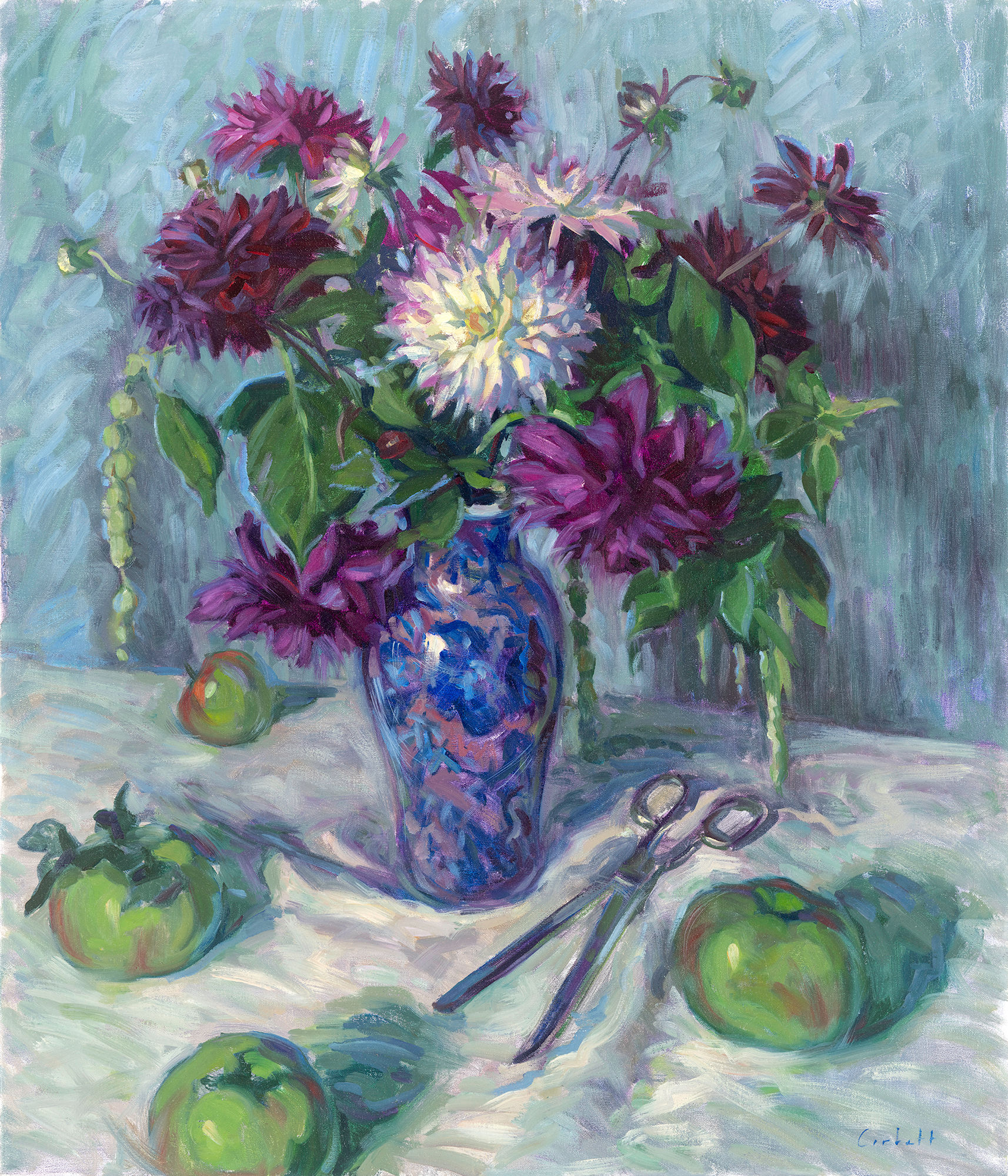 Dahlias & cooking apples Print