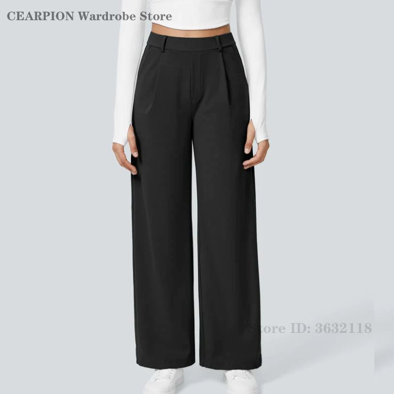 Thumbnail: Womens Solid Color Straight Pant Loose Stretch Yoga Pants with Pockets Streetwea