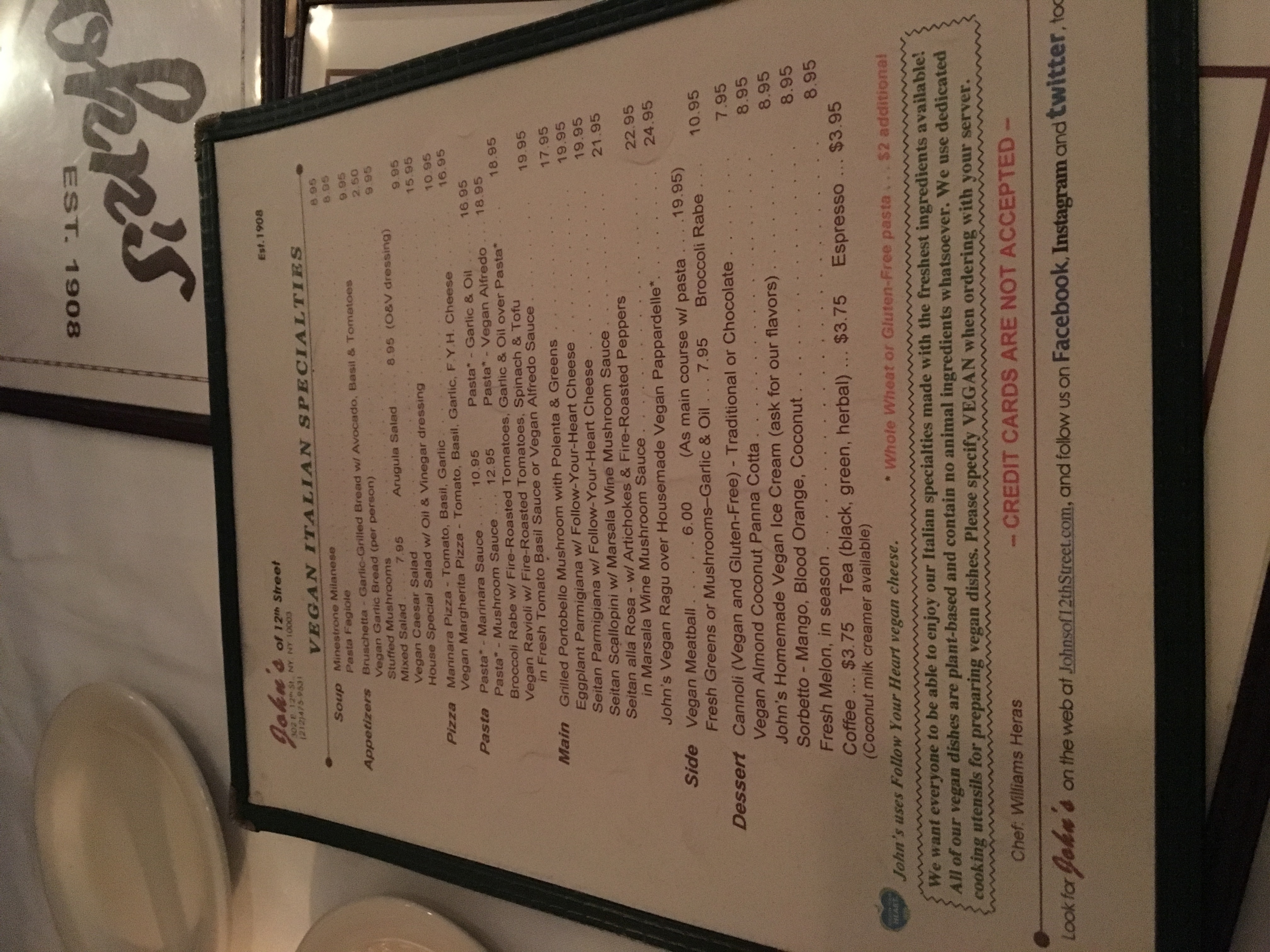 John's Vegan Menu