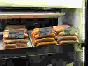 All three sausages in the case at WürstKuche in Los Angeles