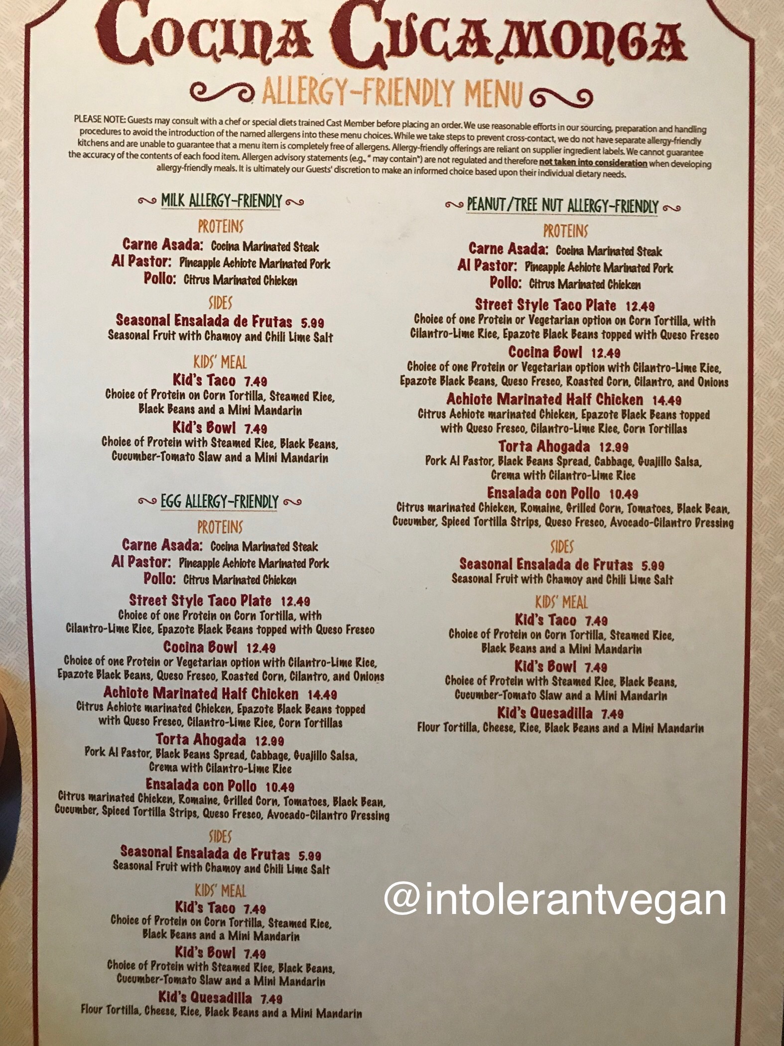 Ask for Allergy Menus