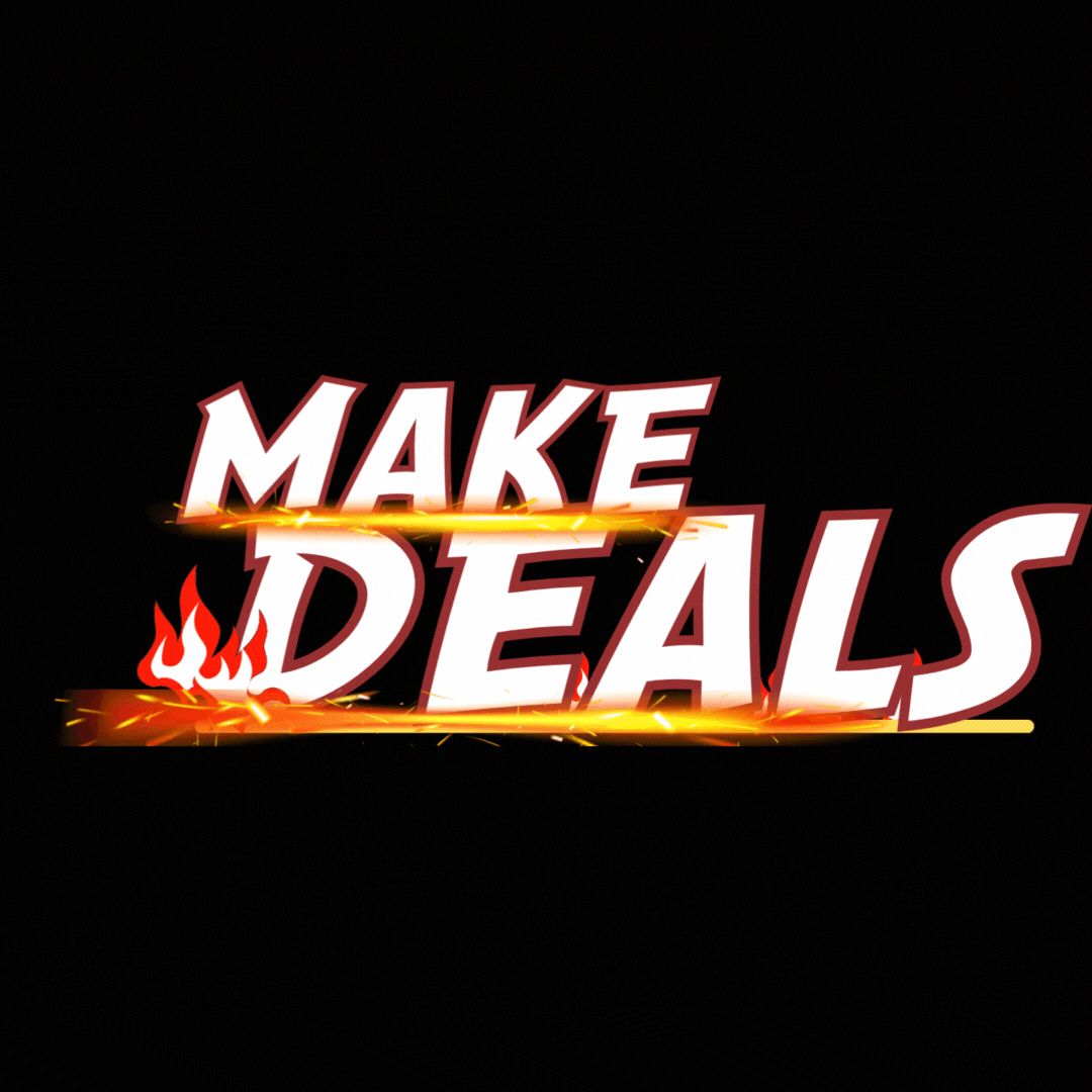 Make Deals logo – bold white and red text with a flame design and a fiery underline.