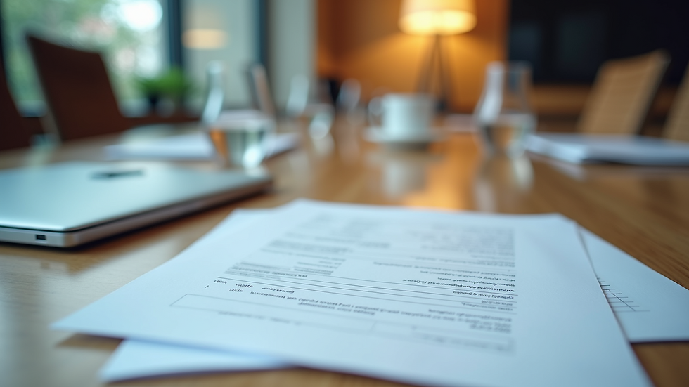 Close-up view of a meeting table with acquisition documents