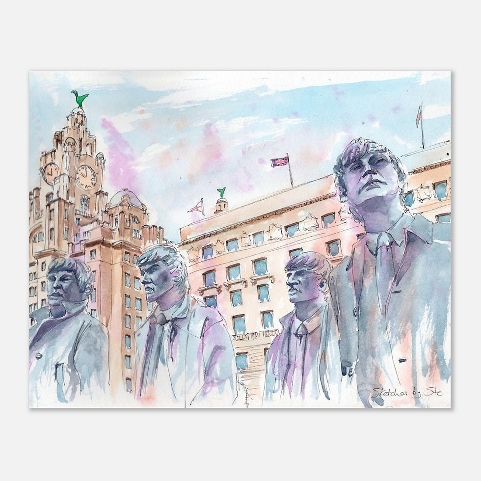 Thumbnail: The Beatles statue watercolor art print