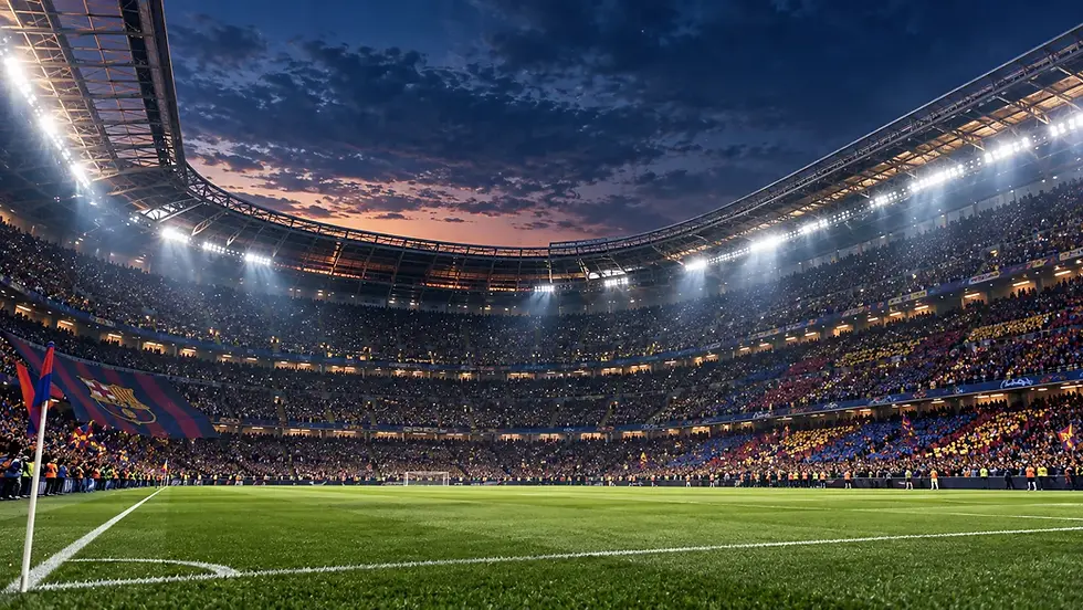 Renovated Camp Nou illuminated for a major European football night