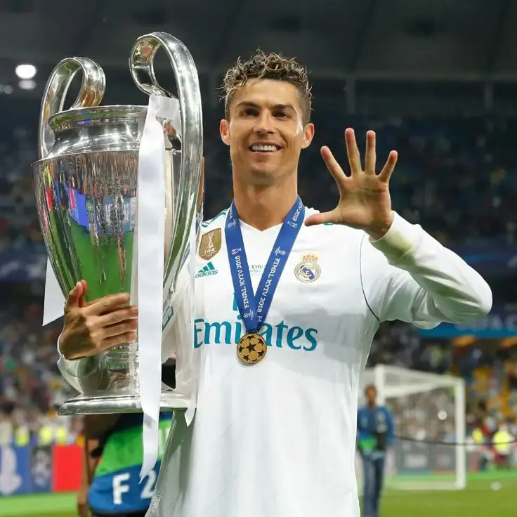 Cristiano Ronaldo with his fifth Champions League trophy