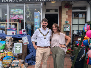 Cllr Duncan Pascoe, Town Mayor of Haywards Heath, and Claudia Da Silva, Volunteer Lead at Handcross Hardware & Craft