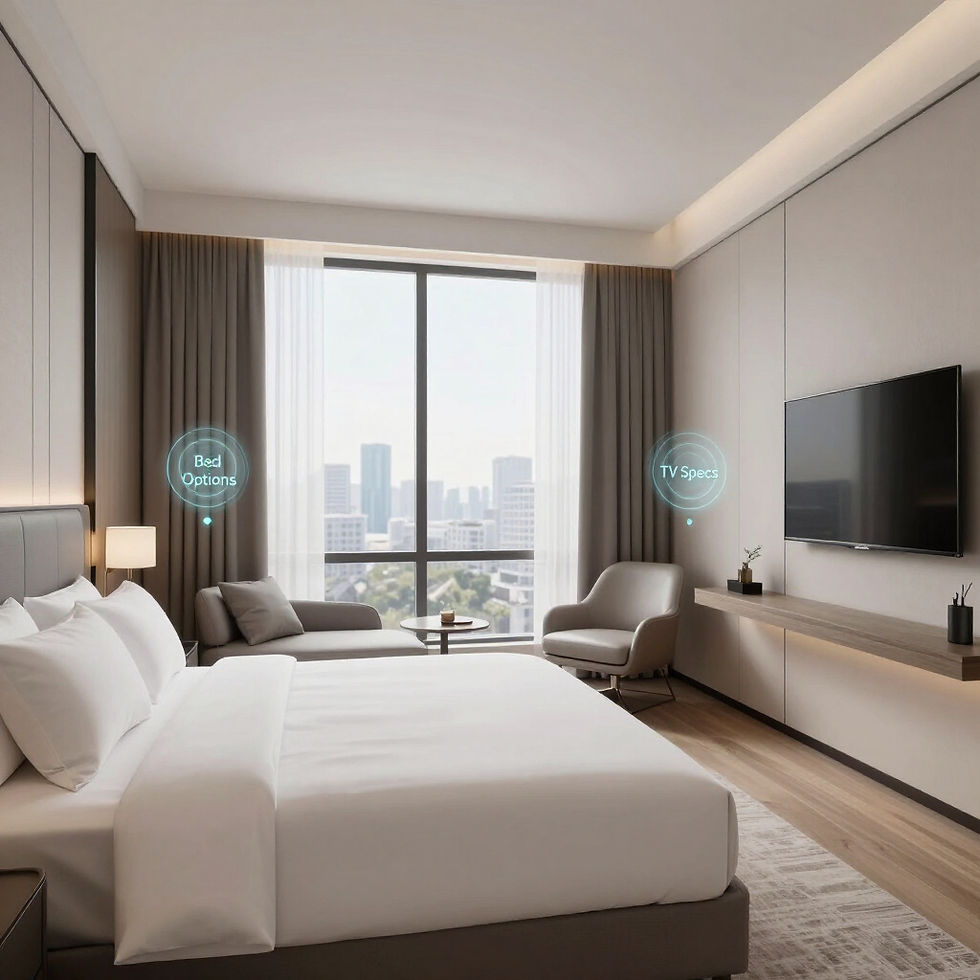 Modern hotel room with 360 property visualization