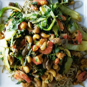 Mung Bean Noodle, Shrimp, Cashew, Vegetable Stir- Fry