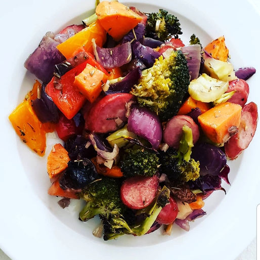 Roasted Vegetables and Turkey Sausages