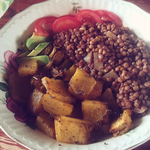 Roasted Pumpkin & Lentils