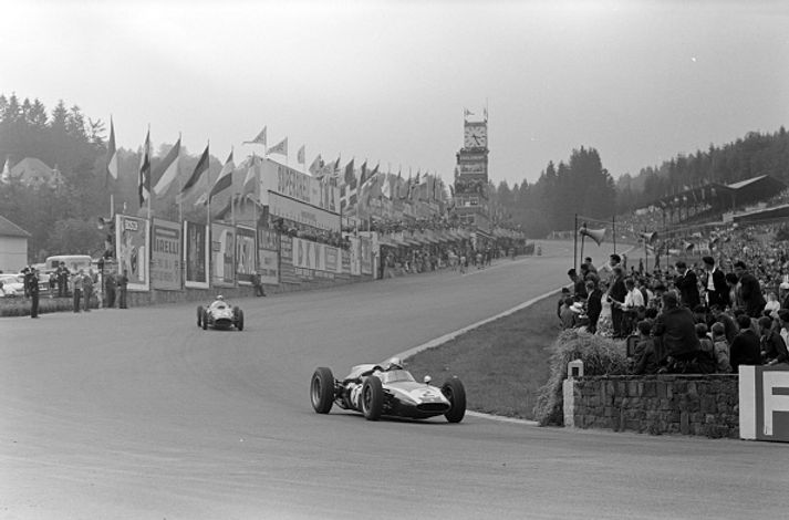 Race cars on track during the 1959 Dutch Grand Prix.