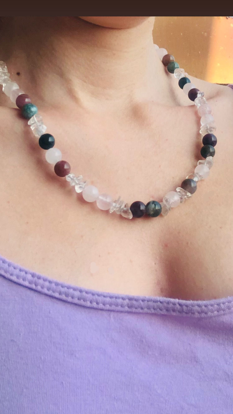 Miniatura: Rose Quartz, Indian Agate, Quartz Jewellery Set