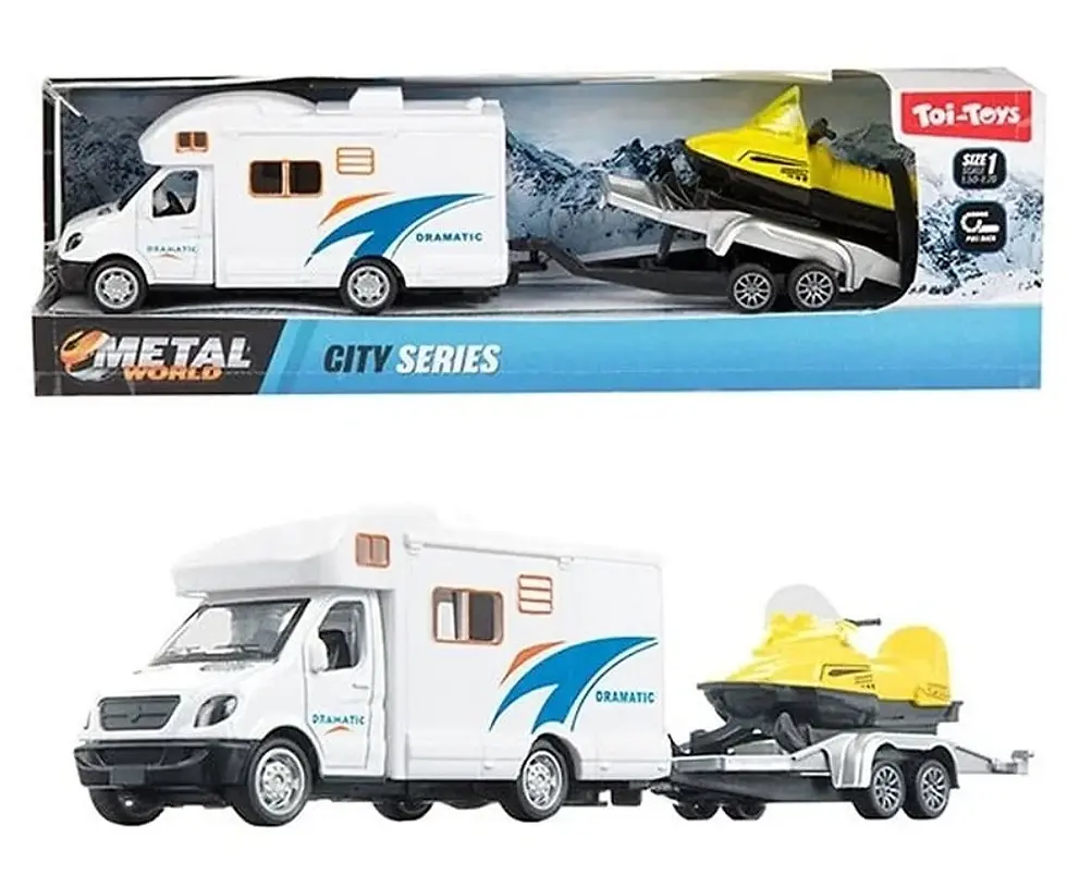 METAL Camper Pullback+Anhänger+Schneemobil