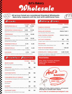 Art’s Bakery Updates Menu